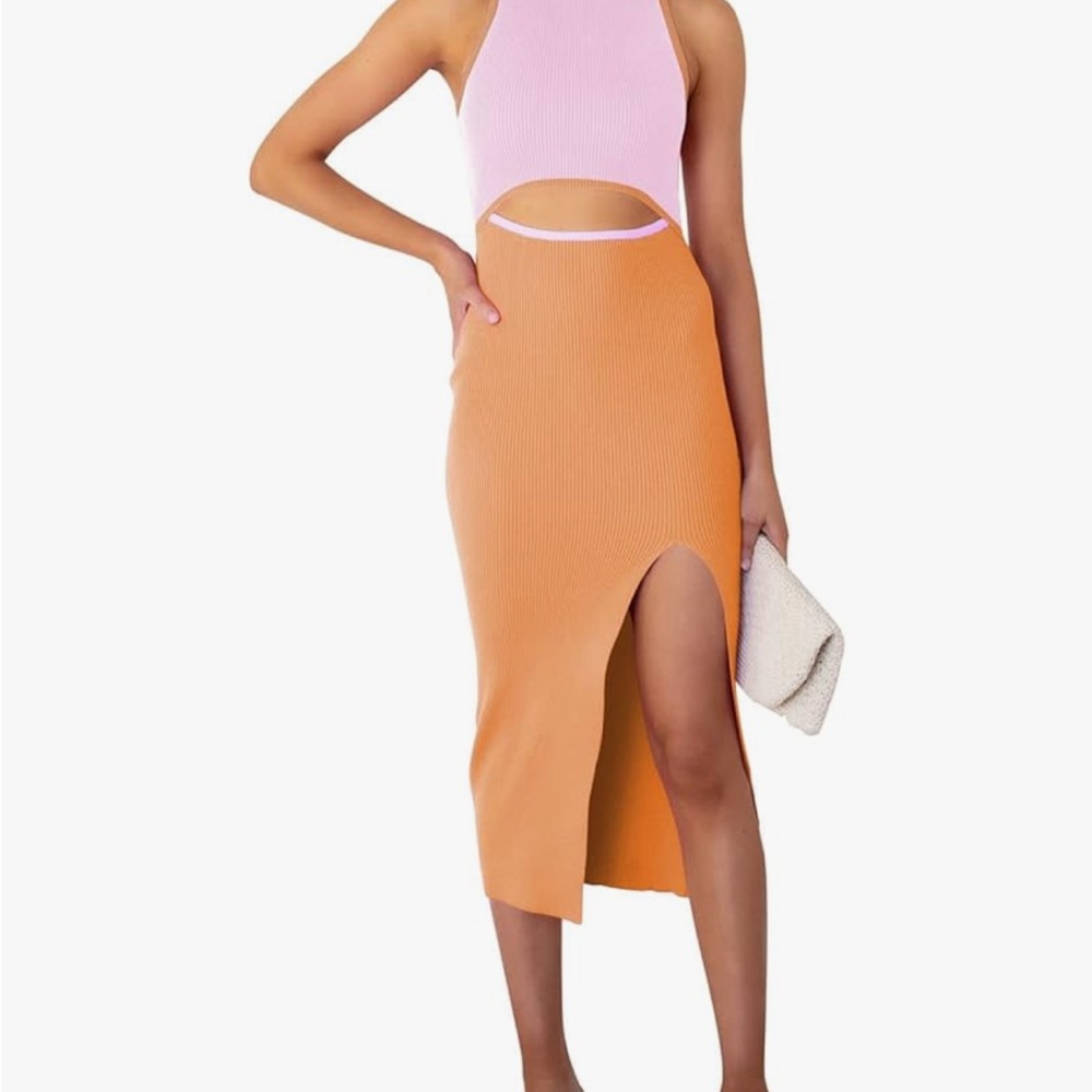 Orange Midi Skirt with Slit